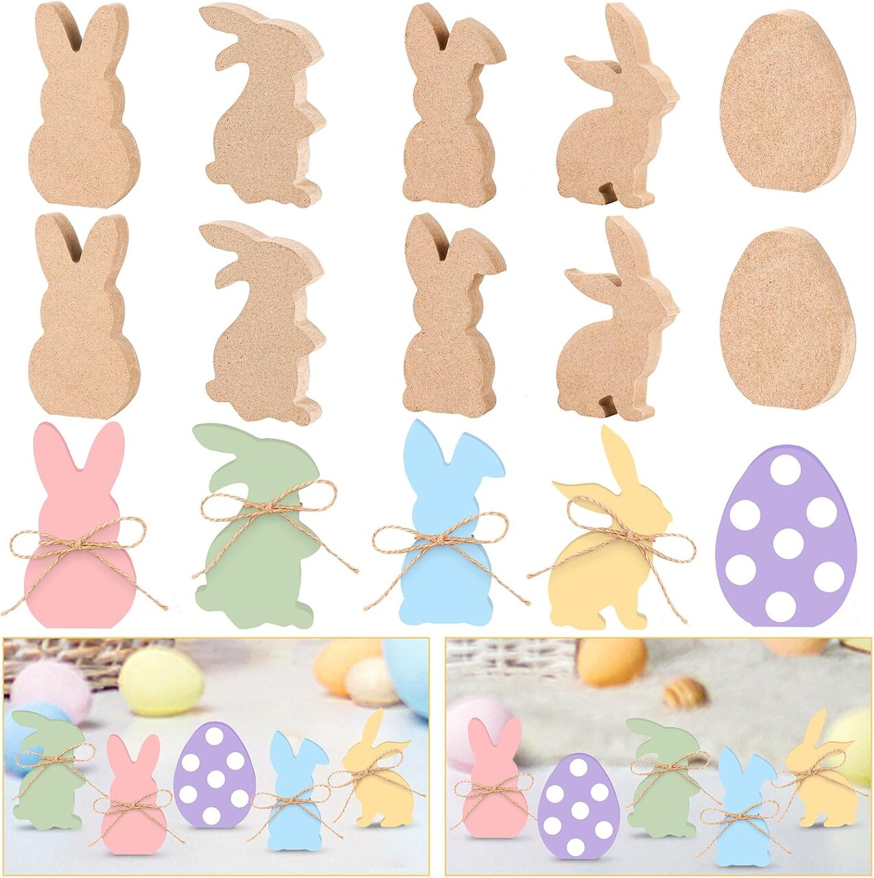 15 Pcs Easter Wooden Bunny Cutouts 5 Styles Unfinished Bunny EggTable Wooden Signs Peeps Bunny Egg Blank Wooden Signs Rabbit Shape Tabletop Decoration for Easter Spring Home Decor Classroom DIY Craft